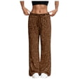 thumbnail image 3 of vigerkar Sequin Sparkle Wide Leg Pants for Women Wide Leg Sparkly Glitter Long Pants Soft Drawstring Waist Trendy Trousers (Coffee, M), 3 of 9