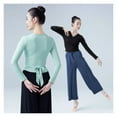 thumbnail image 4 of Woman Ballet Wrap Tops Knitted Long Sleeve Dance Shirts Bandage Tops Adults Dancewear Training Tops, 4 of 7