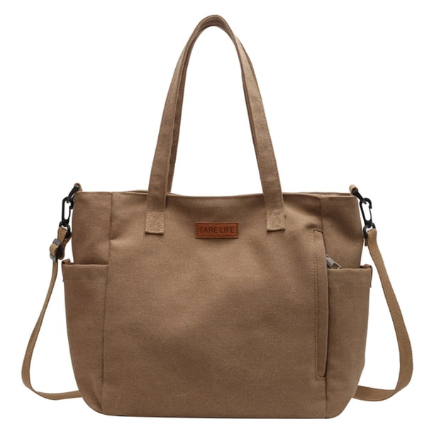 Bolso De Hombro Lona Mujer Tote Gran Capacidad Señora para Deporte Al Aire Libre Caqui