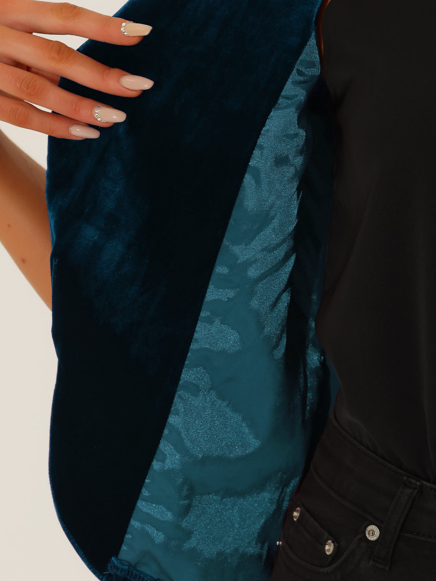 DARING DIVA Women's Velvet Shawl Lapel Collar Open Front Cardigans XS Peacock Blue