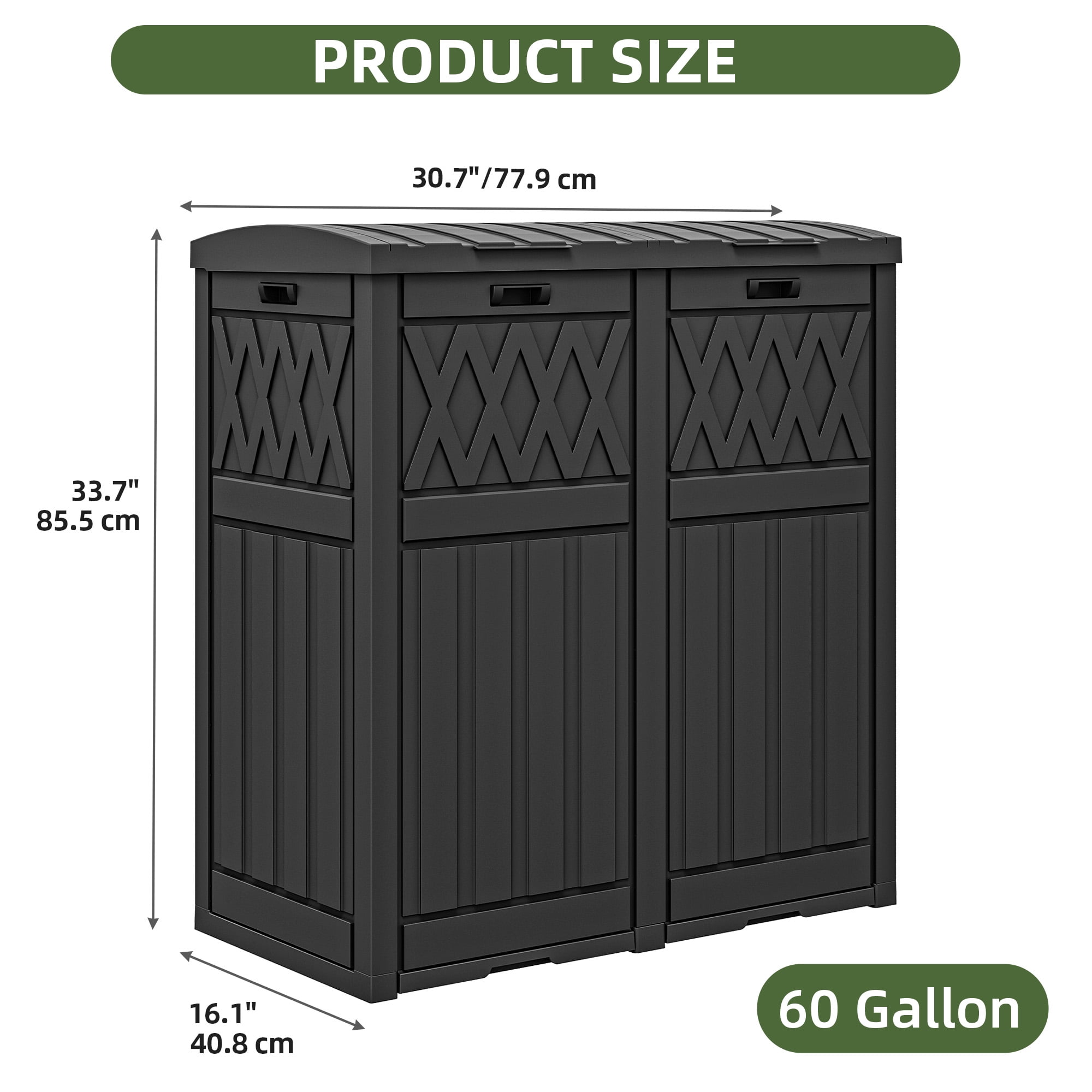 Uforic 66 Gallon Double Compartment Outdoor Trash Can, Waterproof Resin with Lid & Drip Tray, Black