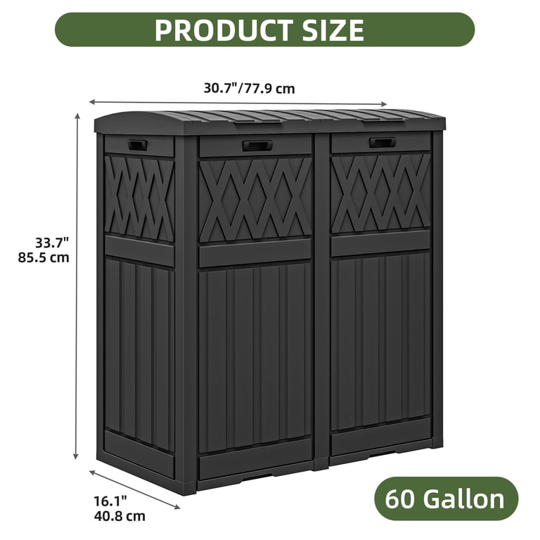 Uforic 66 Gallon Double Compartment Outdoor Trash Can, Waterproof