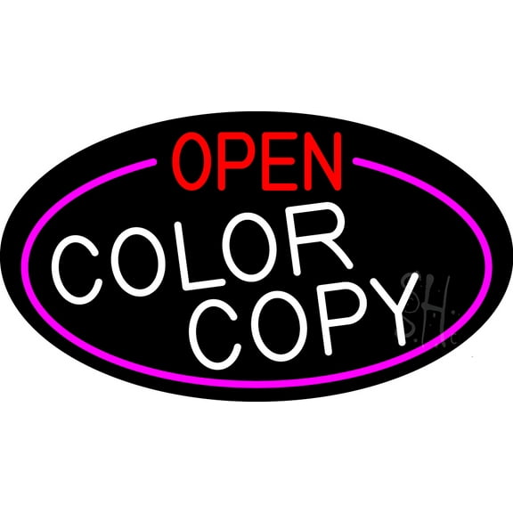 Open Color Copy Oval With Pink Border LED Neon Sign 13 x 24 - inches, Clear Edge Cut Acrylic Backing, with Dimmer - Bright and Premium built indoor LED Neon Sign for Computer & Electronics store.