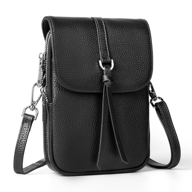 Bolso bandolera de cuero genuino negro para mujer