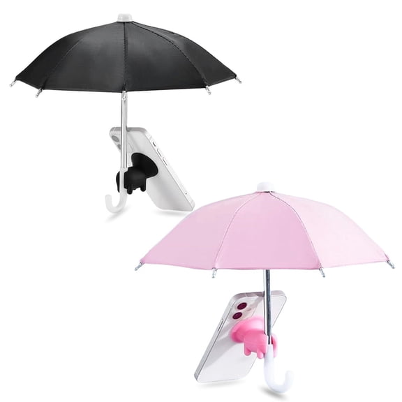 2 Pcs Phone Umbrella for Sun, Universal Cell Phone Umbrella Sun Shade, Mini Pig Suction Cup Stand for Pool Beach Outdoor Blackout Anti-Reflective Glare (Black Pink)