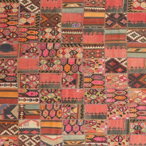 Ahgly Company Indoor Square Contemporary Brown Patchwork Area Rugs, 3' Square