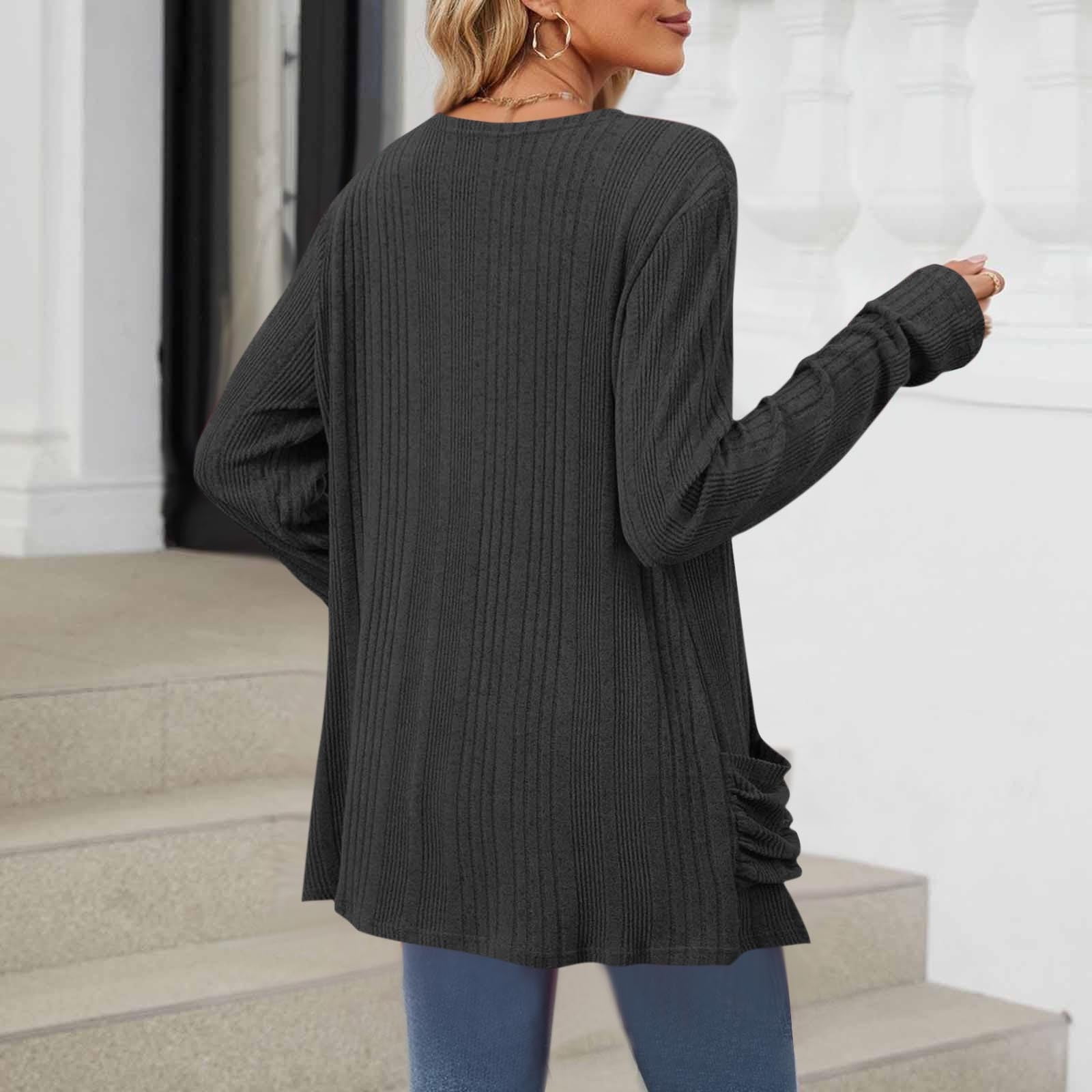 Maqroz Cardigan Sweaters for Women with Pockets Lightweight Open Front Thin Long Cardigans Fall Long Sleeve Knit Sweater with Pockets Casual Outerwear 2026 Dark Gray M