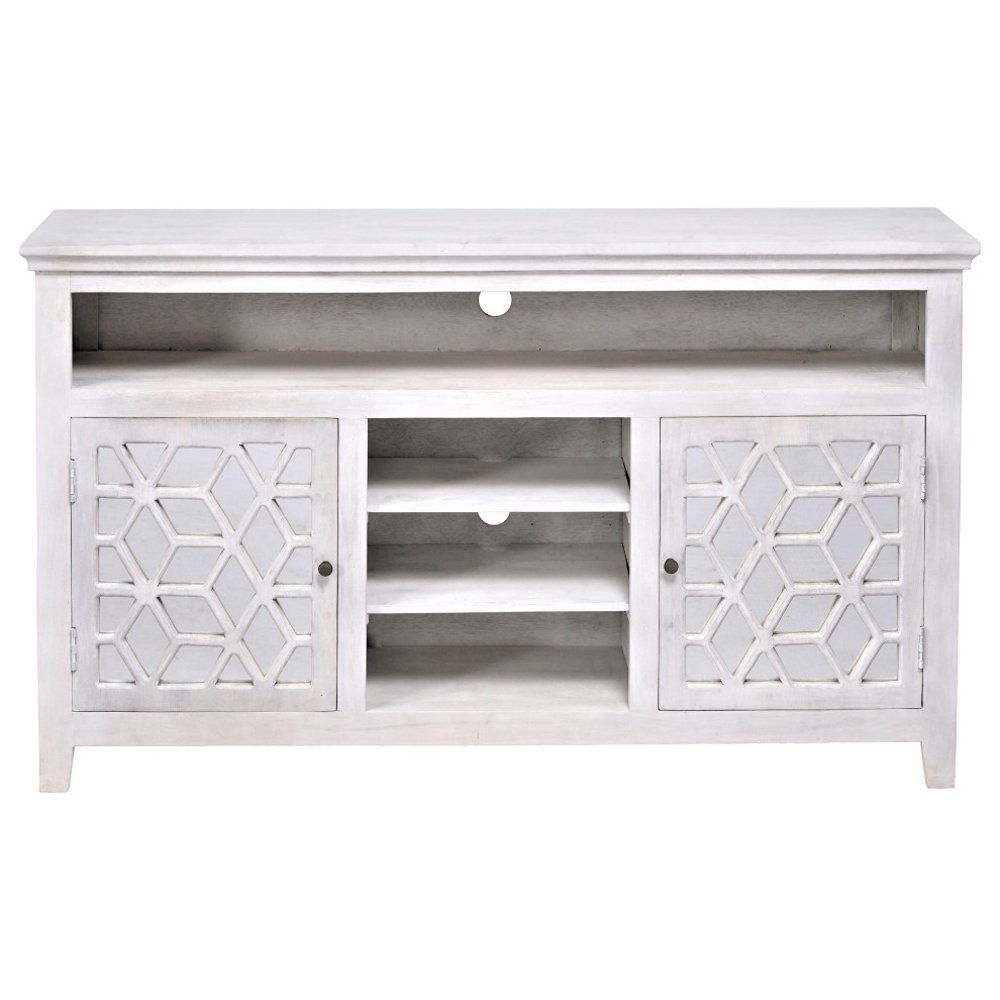 70 in White Wash Antique Mirrored Media Sideboard TV Stand