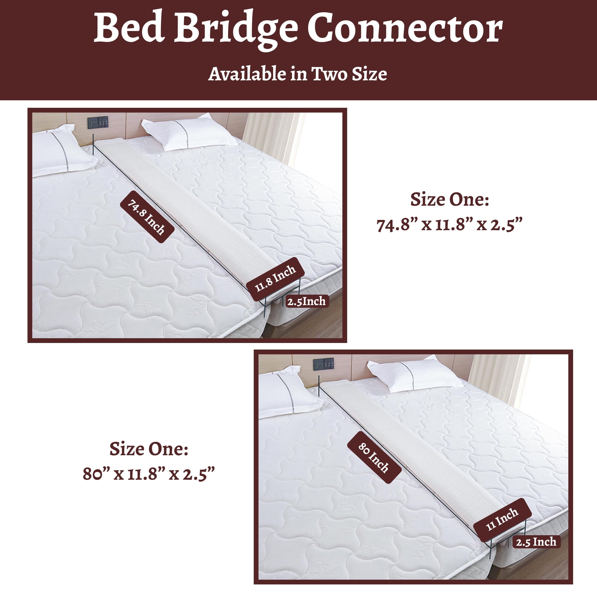 Continental Sleep, 80” Bed Bridge Pad, Twin XL to King Mattress Converter Kit, Gap Filler for Adjustable Mattresses, Good for Guests Stay Overs & Family Room, White