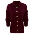 thumbnail image 3 of 2026 New Button Up Cardigan for Women, Long Sleeve Lapel Collared Knit Tops, Lightweight Relaxed Fit Casual Sweater(Red,XL), 3 of 4