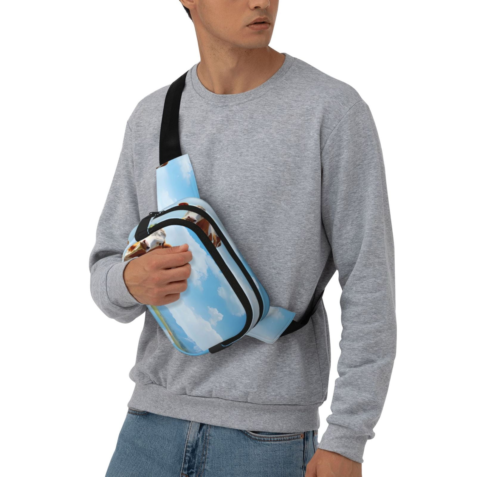 Picia Cow Grazing Nature Print Square Double-Layer Waist Bag Mini Adjustable Waist Belt Bag Exercise Running Travel Hiking
