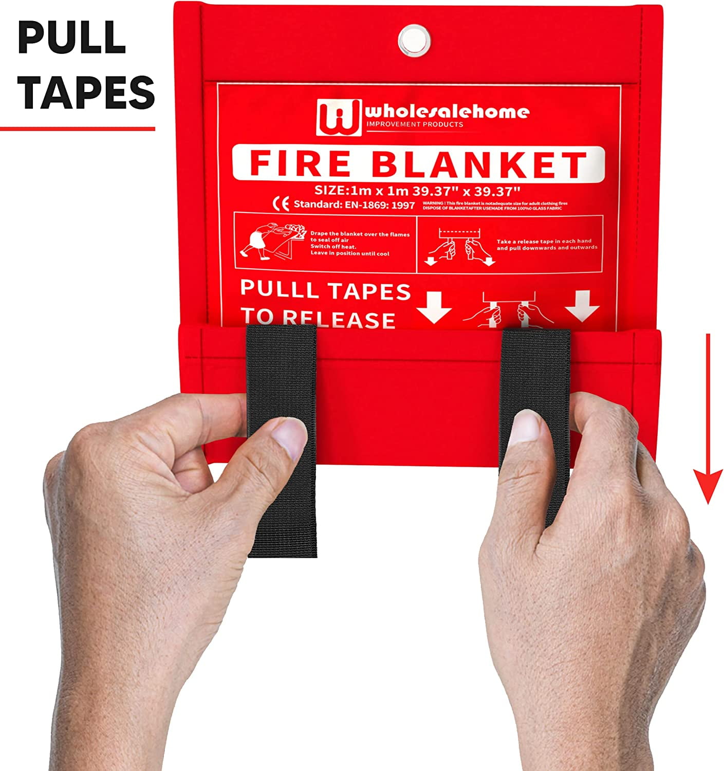 Wholesalehome Fire Extinguisher Blanket - Heavy Duty Portable Fiberglass Emergency Blanket - Puts Out Grill & Grease Flames - Safe & Reusable Survival Fire Safety for Home, Kitchen, Car, Camping 1x1m