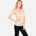 thumbnail image 3 of Women's Sequin V-Neck Top with Cap Sleeves and Relaxed Fit - Medium, Gold, 3 of 7