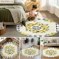 thumbnail image 6 of 7ft Round Rug, Summer Lemon Non-Skid Rubber Backing Large Area Rugs - Living Room Bedroom Home Office, Yellow Botanical Checkered Farmhouse Buffalo Indoor Floor Mat Carpets Washable Rug, 6 of 9