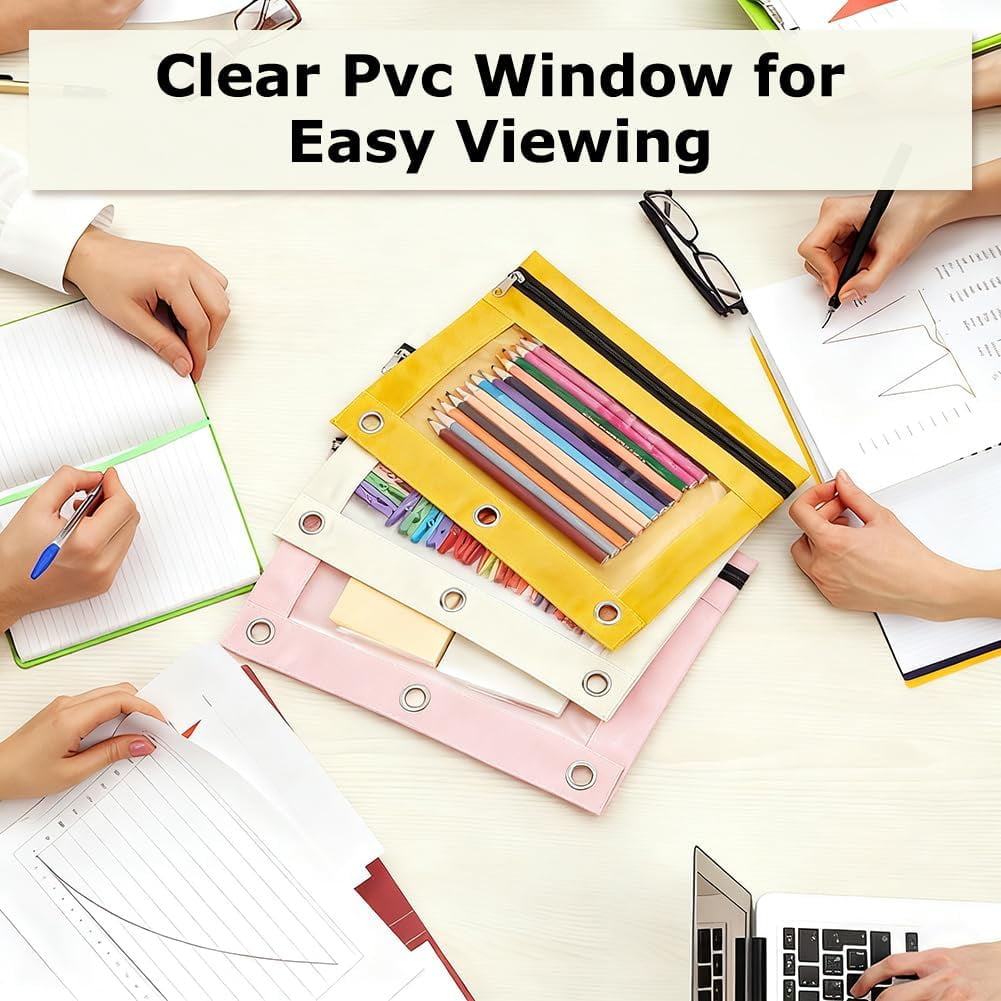 36 Pack Clear Window Pencil Case for Binder Smooth Zipper 3 Ring Binder Pencil Pouch Bulk Zipper Pen Pouch Oxford Fabric Pen Bag Multi-color