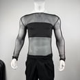 thumbnail image 3 of UQJfacai Mens Mesh Off Shoulder Tops Sheer See Through Long Sleeve Shirts Stretch Muscle Fitted Tee Summer Party Night Clubwear Black XL, 3 of 9