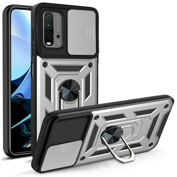For Xiaomi Poco M3 Case Car Magnetic Ring Holder Armor Phone Cases For Poco Poko Pocco Little M3 M 3 PocoM3 Kickstand Cover Sliver For Xiaomi Poco M3