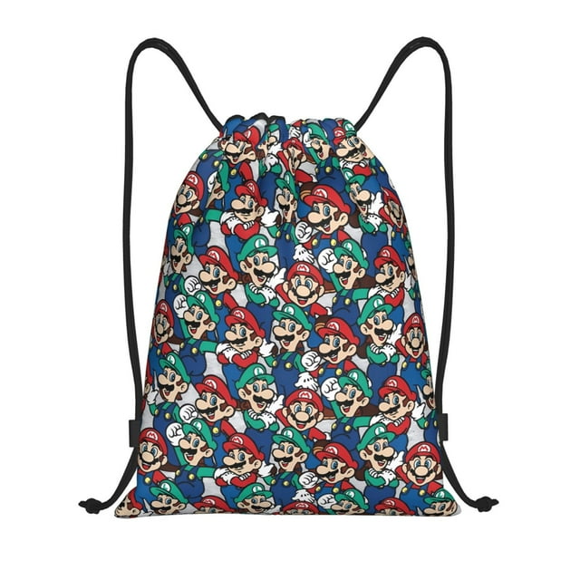 Zufioo Sac de Sport Imprimé Mario Sac de Gym à Ficelles Lavable en Machine Sac à Dos à Ficelles Robuste pour Hommes Femmes-Petit