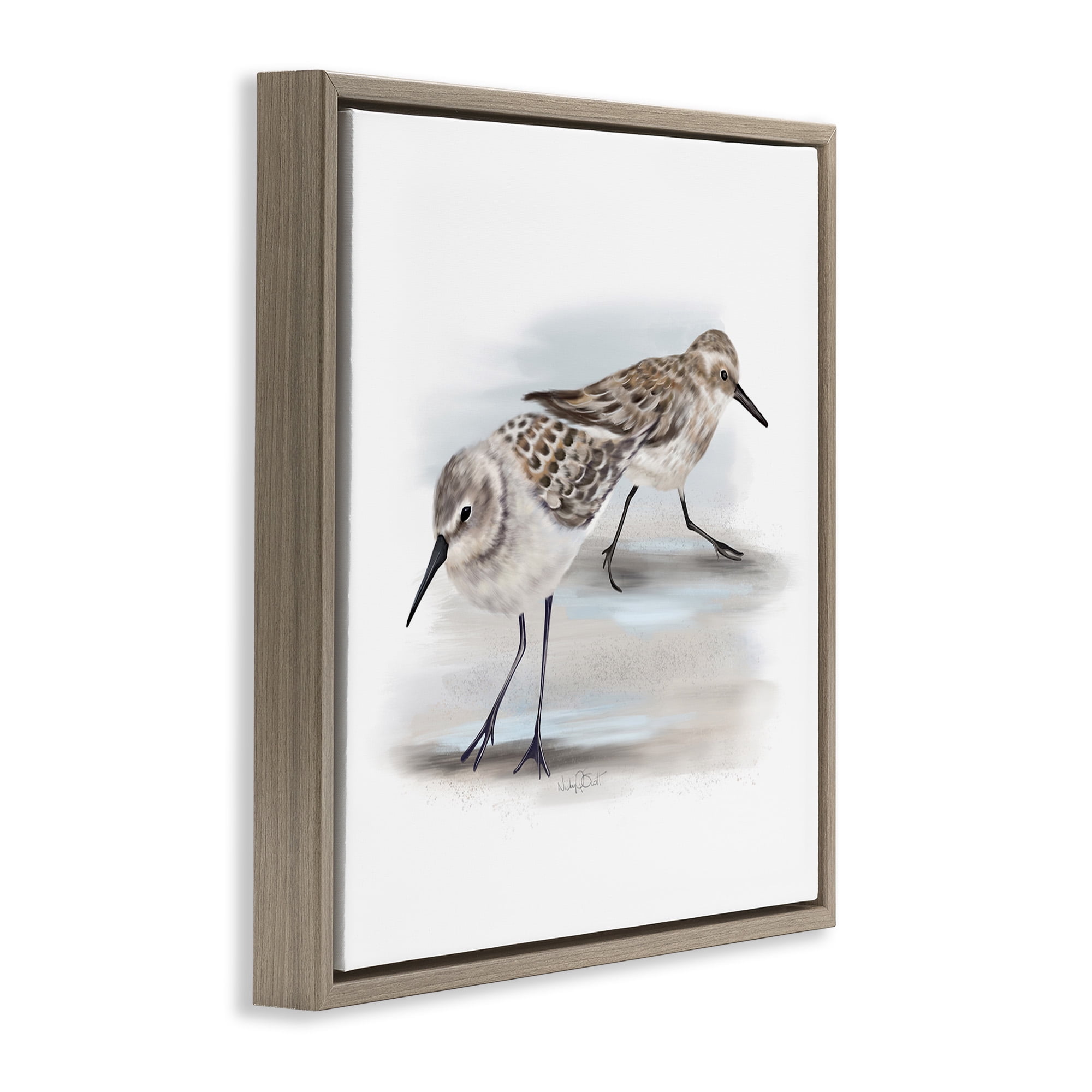 Stupell Industries Sandpiper Pair on Sandy Beach Animals & Insects Drawing Brown Floater Framed Canvas Art Print Wall Art, 18 x 18