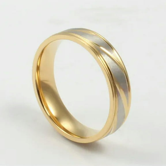 EOEMY 18K Gold Plated Titanium Steel Silver Brushed Band Wedding Jewelry Couple Rings