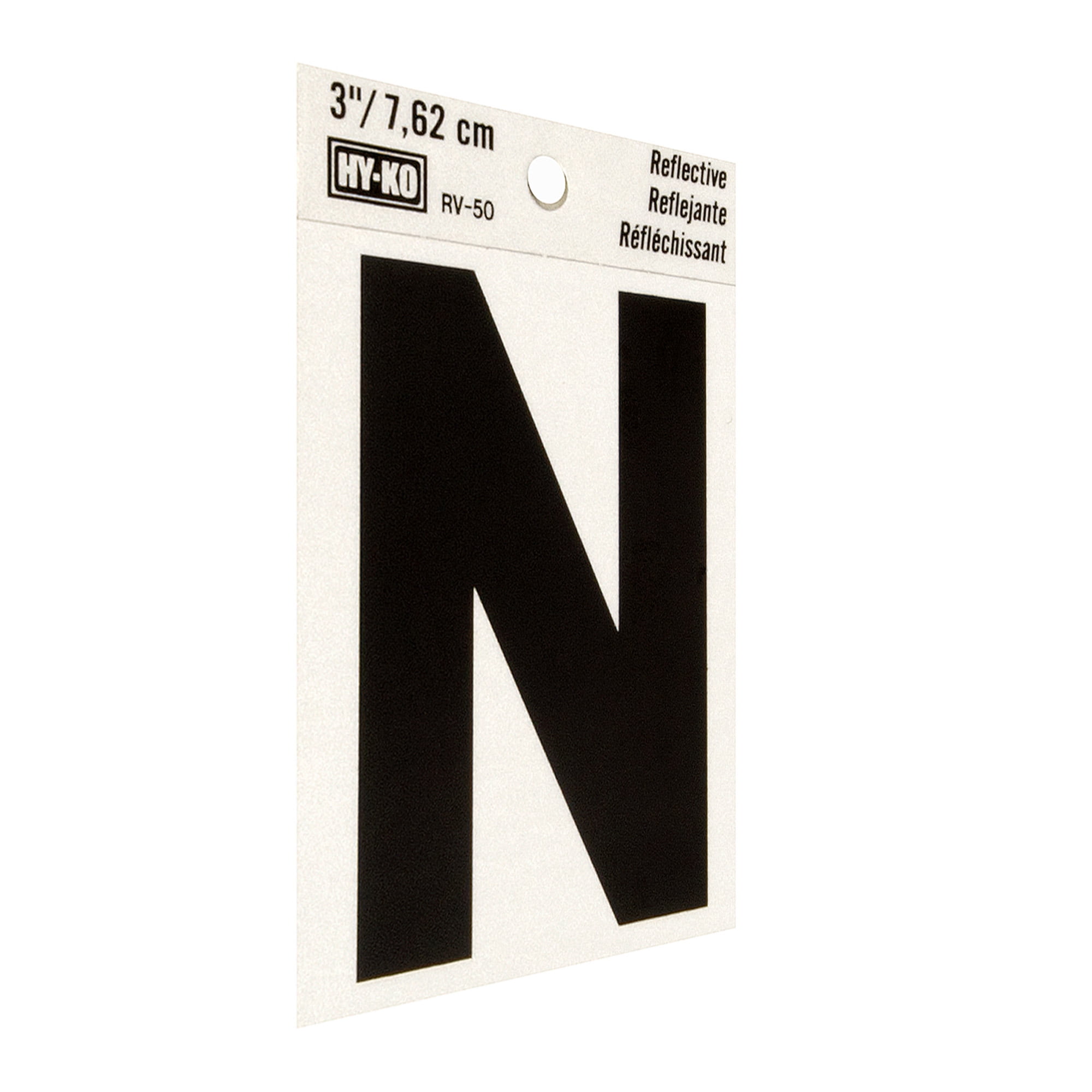 Hy-Ko 3 inch Reflective Vinyl Letter N, Self-Adhesive Sticker, Weather-Resistant