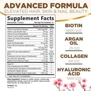 Hair Skin and Nails Vitamins for Hair Growth - Biotin 5000mcg Per Serving - Extra Strength Collagen, Argan Oil & Hyaluronic Acid - Best Beauty Supplement for Women & Men - USA Bottled - 120 Softgels