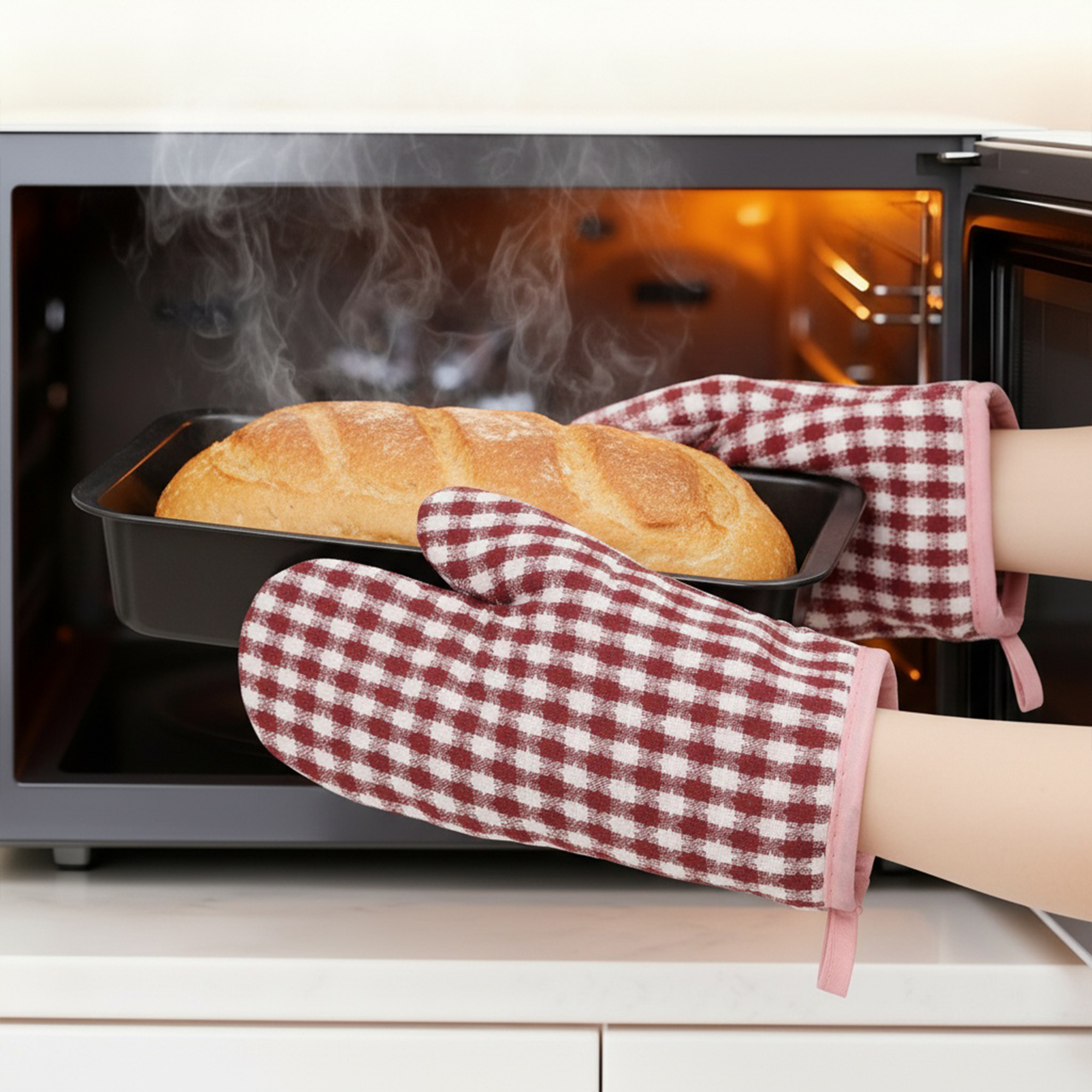 Unique Bargains Pot Holders Set Heat Resistant Oven Mitts Red 9.8x6.7inch