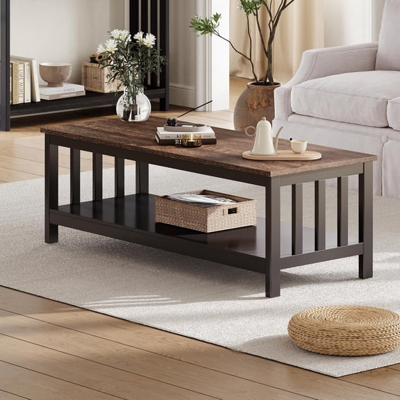 Mission Coffee Table, Wood Living Room Table with Shelf, 47 inch, Espresso