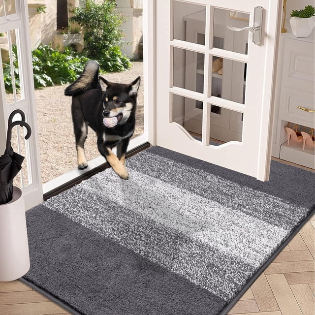 Tapis d'Entrée Intérieur Tapis de Porte Antidérapant Absorbant Attrape-Boue Tapis LowProfile Tapis de Sol Intérieur Doux Lavable à la Machine Petits Tapis Tapis de Porte pour Entrée (‘‘x‘‘ Gris)