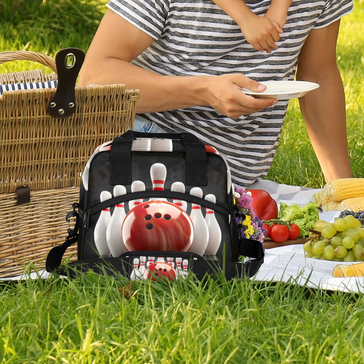 Herdesigns Bowling Ball Sports Insulated Lunch Bag for Women Men Adults Large Reusable Lunch Box Leakproof Portable Cooler Tote Bags with Adjustable Shoulder Strap
