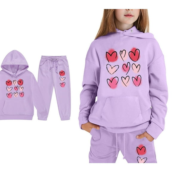 LIUYUNNN Kids Tracksuit Sets 2 Piece Long Sleeve Purple Heart Tracksuit Hoodie and Jogger Pants Warm Fall Winter Clothes Tracksuit Jogging Outfits Set 4-5 Years Boys Girls Autumn and Winter Outfits