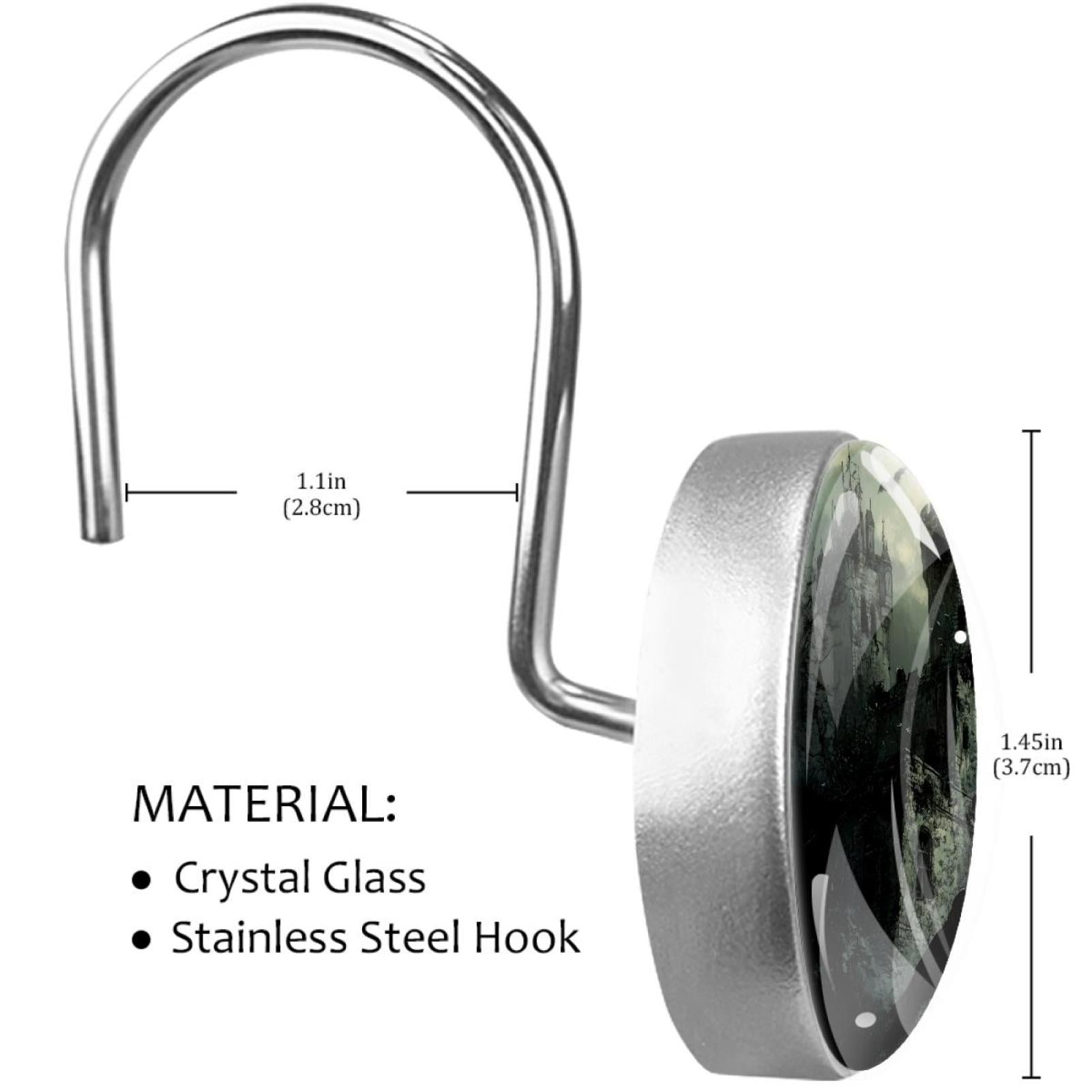 Black Ravens Old Castle Shower Curtain Hooks Round Crystal Glass, Set of 12 Shower Curtain Rings - Shower Hooks for Curtain Shower Rings