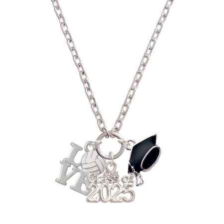 Delight Jewelry Love with Volleyball - Silver-tone Class of 2025 Graduation Zoey Necklace, 28"