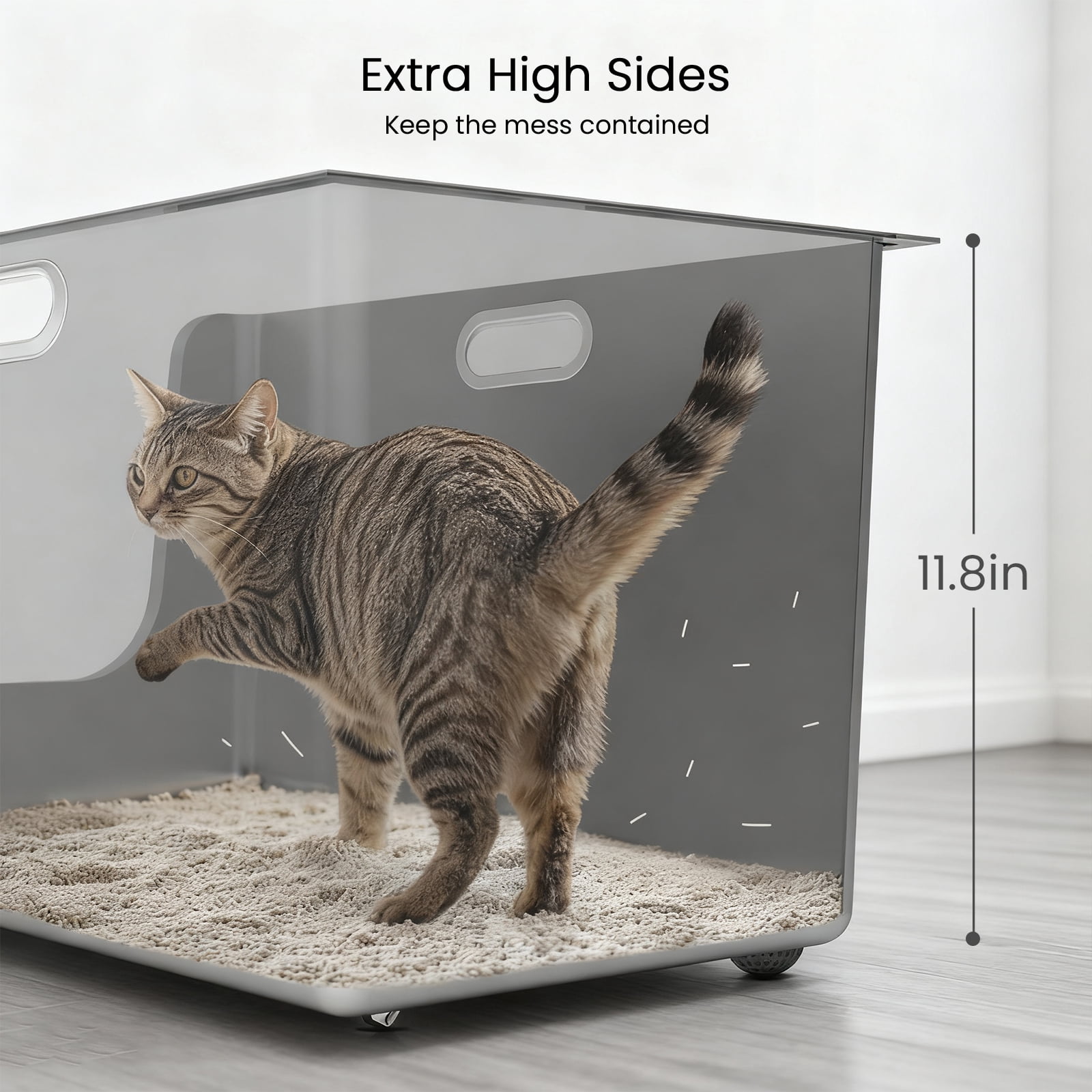Ptlom Large Stainless Steel Litter Box with 11.8.7'' High Sides Leak Proof