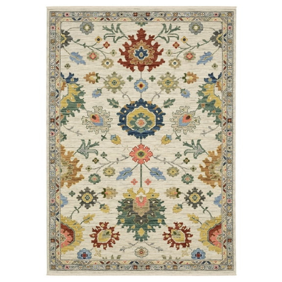 Woven Trends Cabana - 2888L - Traditional Style, Vintage Pattern, Pet & Family Friendly, Living Room, Dining Room, Office, Power Loomed, Low Pile Wool Area Rug in Ivory - 8' x  11'