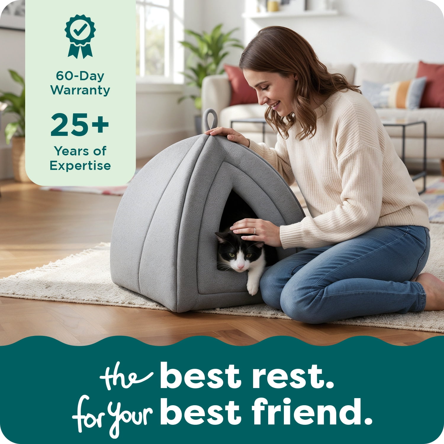 FurHaven Pet Products | Fleece Hooded Tent House Pet Bed for Cats & Small Dogs - Lagoon Blue
