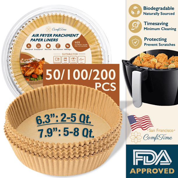 ComfiTime Air Fryer Liners 6.3” Round/Square Disposable Parchment