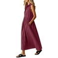 thumbnail image 5 of ClodeEU Women's Collar Sleeveless Button Linen Midi Shirt Dress,Casual Loose A Line Dress with Pockets Wine,Women's Plus S, 5 of 6