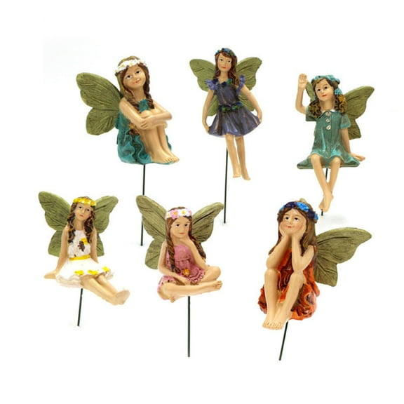 6pcs Garden Miniature Fairies Figurine with Stick Decor for Outdoor Garden Yard Home Decoration Resin Ornament