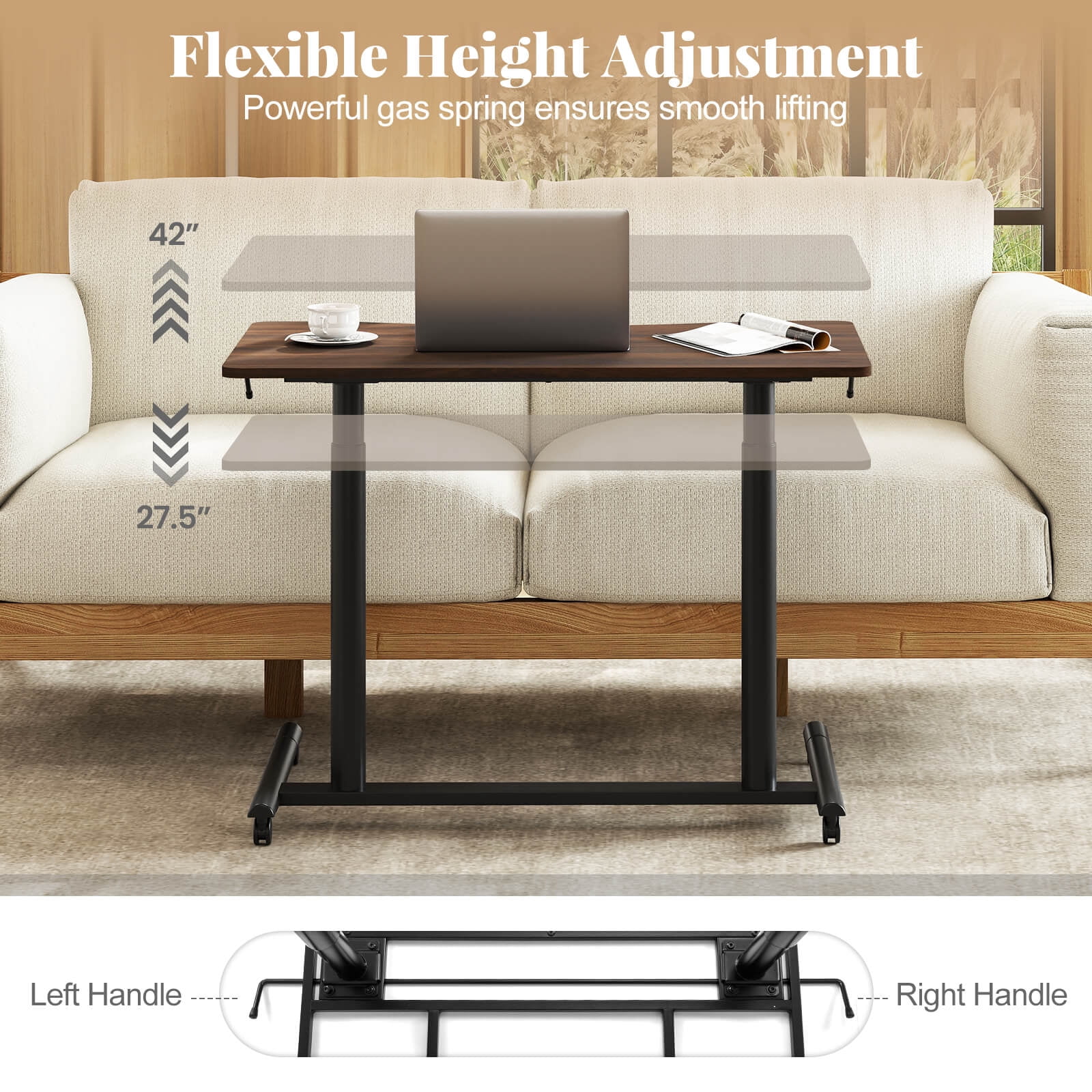 Costway Mobile Standing Desk with Lockable Wheels & Aluminum Frame Rolling Laptop Desk