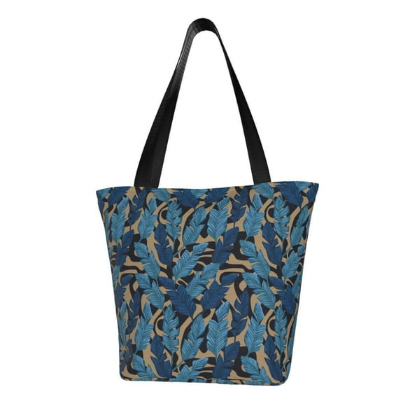 Lsque Blue Leaves A Pattern Beach Tote,Shoulder Handbag,Spacious Tote Bag,Lightweight Travel Bag,Versatile Shopping Bag