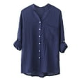 thumbnail image 2 of Womens Tops Loose Thin Three Quarter Sleeve Cotton And Linen Stand Collar Top All-Season Casual Shirt 3Xl Sweaters For Women, 2 of 6