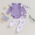 thumbnail image 2 of Okbabeha Newborn Baby Girls Fall Floral Outfits Ruffle Long Sleeve Onesie Romper+Floral Pants with Bow Headband Clothes Set, 2 of 7