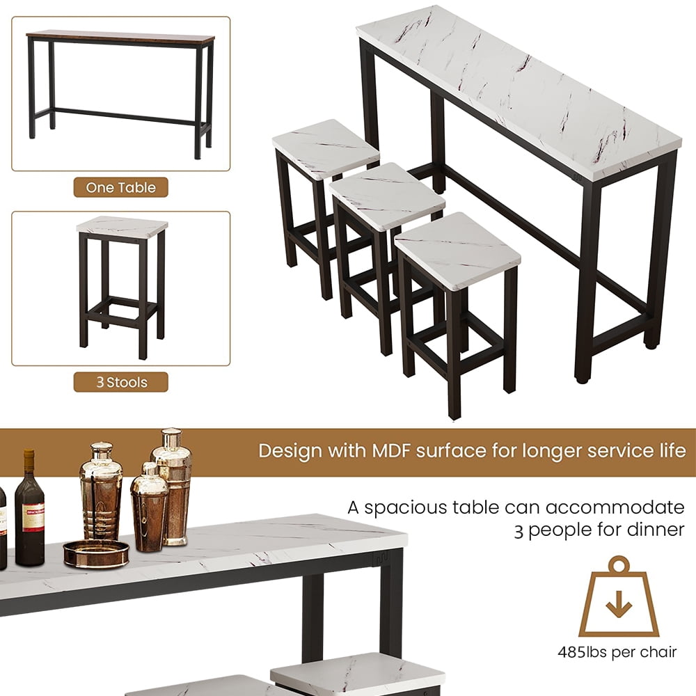 SYNGAR 4 Piece Bar Table Set, Kitchen Counter Height Table with 3 Stools, Space Saving Pub Table Set for 3 Person with Metal Frame, Wood Dining Table & Chair Set for Breakfast Nook Pub Bistro, B948