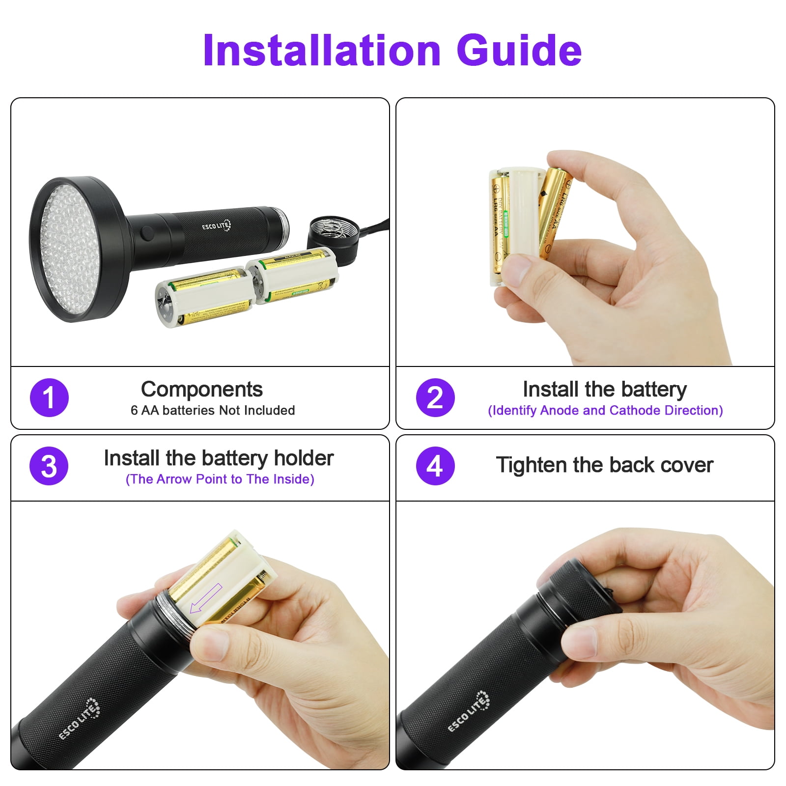 Lampe UV TIKKENS XXL - Lampe de poche UV - Lampe LED UV 395nm - 100 LED  ultraviolettes