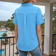 thumbnail image 5 of Women's Dressy Casual Tops Lapel Collared Short Sleeve Button Down Solid Color Work Blouses Collared Loose Fit Shirts, 5 of 8