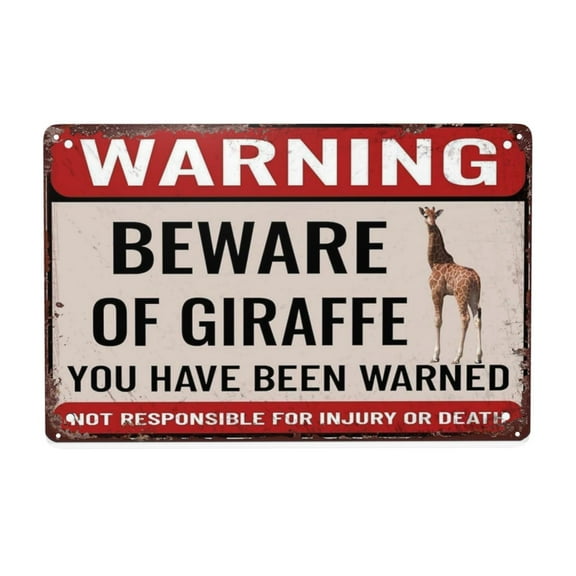Beware Of Giraffe Vintage Metal Aluminum Tin Sign Door Signs Exterior Home Cave Garage Bar Country Poster Club Wall Plaque Decoration Retro Aluminum Sign 8x12 Inch