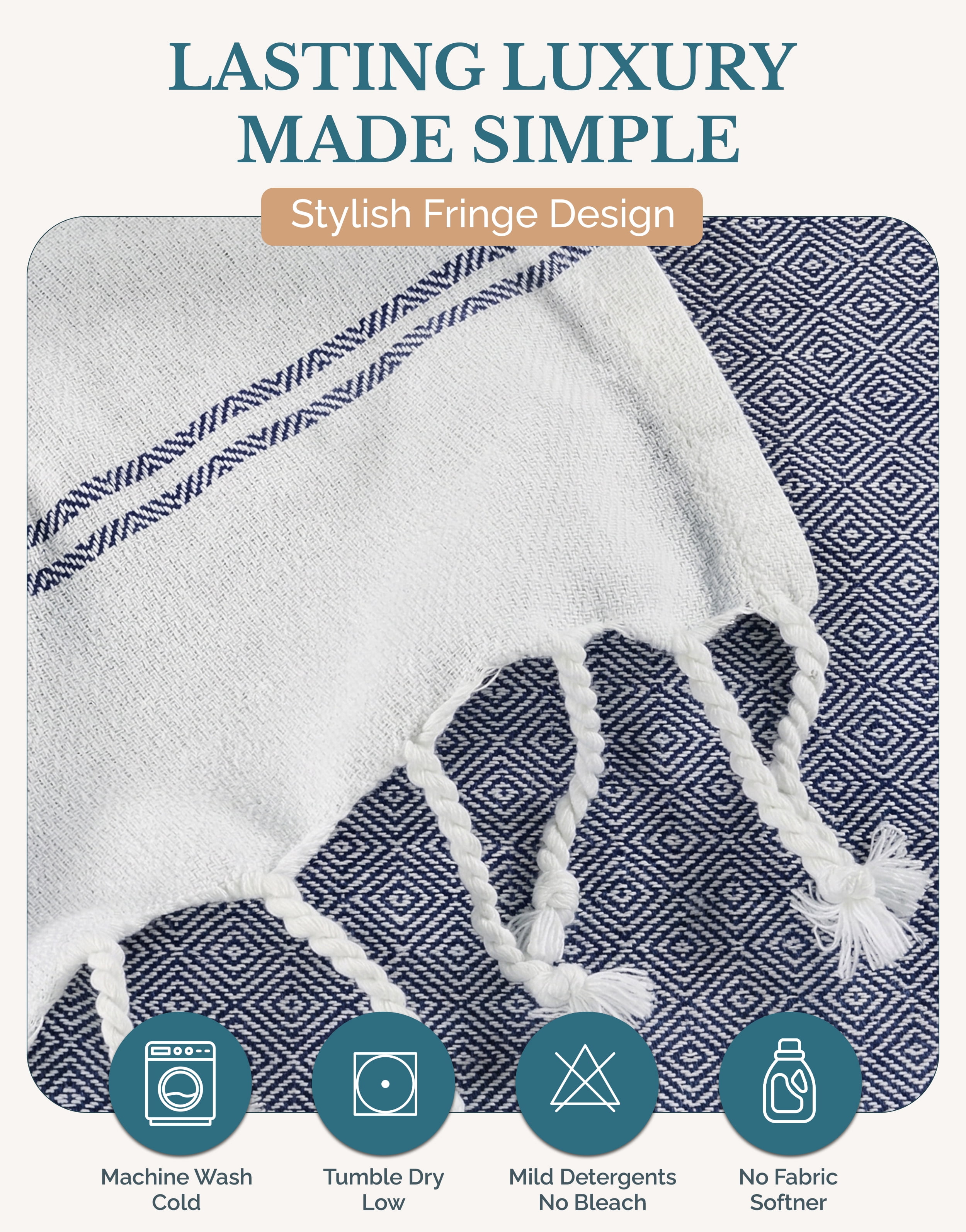 Casa Platino Cotton Beach Towels 6 Pack, Oversized Cotton Beach Towels, Quick Dry Lightweight Sand Free Pool Towels for Summer Fun – Sand Blue