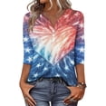 thumbnail image 4 of 250th Anniversary USA Shirts for Women 3/4 Sleeve T Shirts Loose USA Flag Print Tops Independence Day Patriotic Pullover 4th of July Celebration Party V Neck 1776-2026 Blouses Navy 2XL, 4 of 5