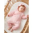 thumbnail image 4 of RUINIXCW Newborn Baby Girl Hospital Going Home Outfit Baby Girls Spring Fall Clothes Ruffle Trim Long Sleeve Wrapped Tie Romper Jumpsuit and Hat Set, 4 of 9